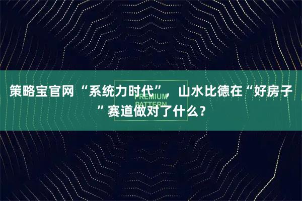 策略宝官网 “系统力时代”，山水比德在“好房子”赛道做对了什么？